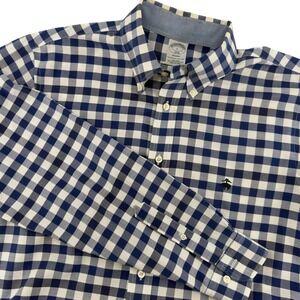 Brooks Brothers Regent Non-Iron Supima Cotton Gingham Shirt Blue White Mens L